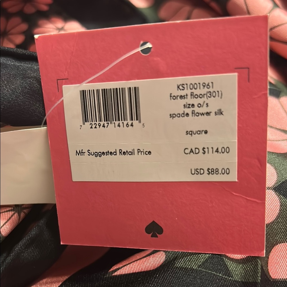 Kate Spade Pink and Black Floral Silk Scarf NWT Retail $88 - Picture 5 of 6